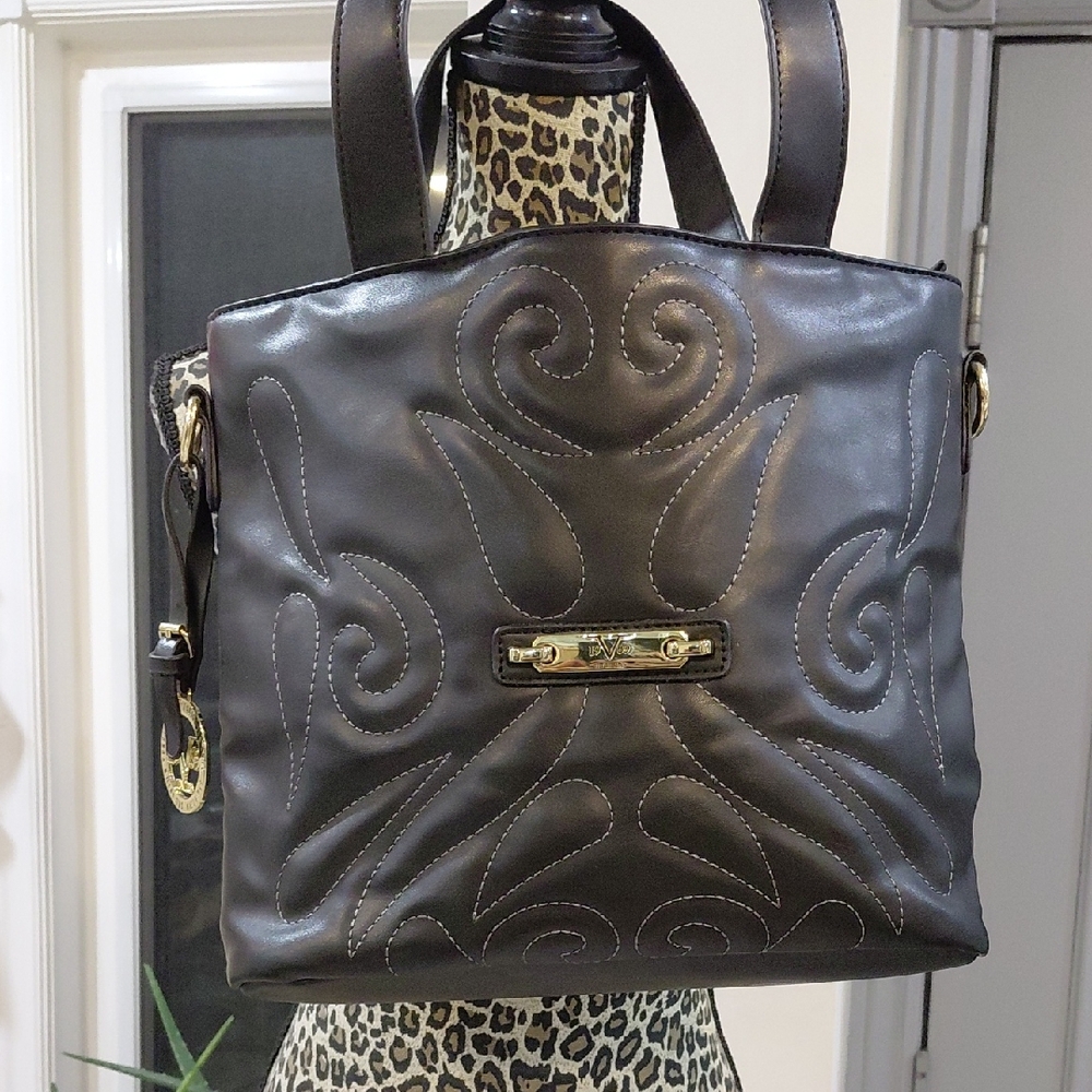 Versace Black Not Genuine Leather Tote with Gold Accents